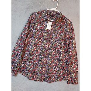 NEW J Crew Shirt Womens Large Floral Colorful Cotton Long Sleeve Preppy Casual